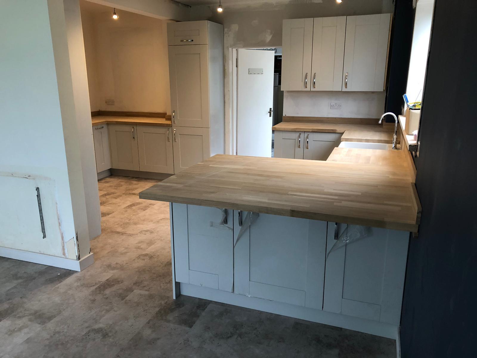 Shaker kitchen with butcher block worktop