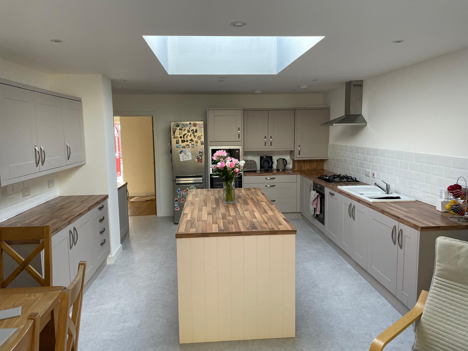 Country kitchen with skylight and island in Perthshire