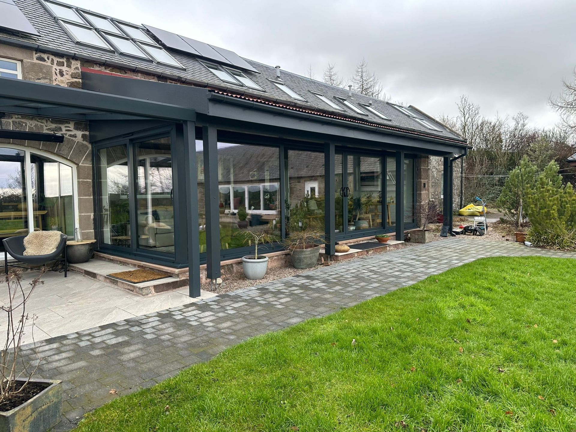 Wide-span glazed doors on rural Perthshire home